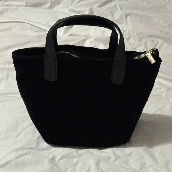 Scout Velvet Black Mini Tote With Dual Handles & Gold Quilted Interior Zip Close - Picture 13 of 15